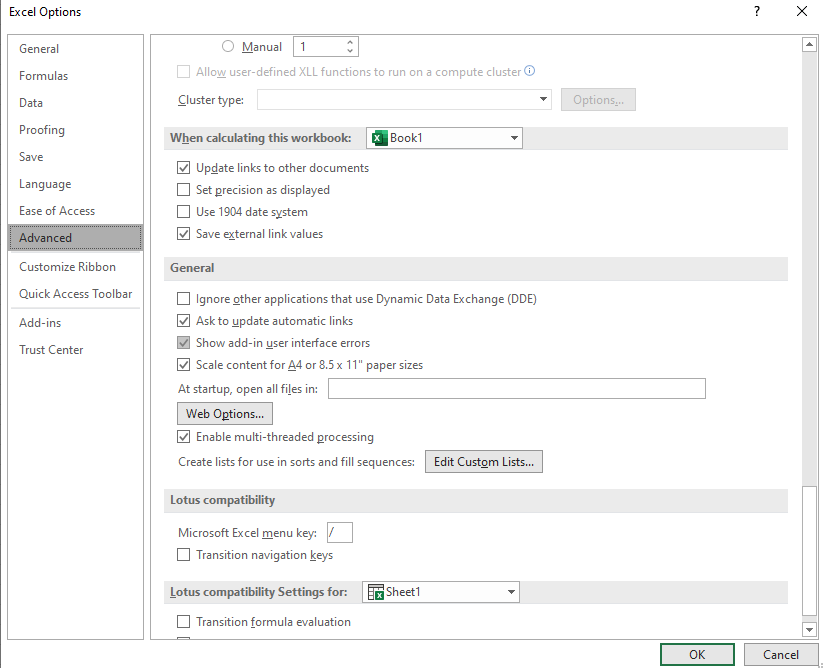 Setup Excel